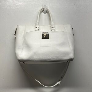 Versace Collection Purse Handbag Crossbody Italian Leather White Gold Large